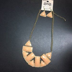 Necklace Pierced Earrings Set Peach Gold Triangle Dangle Retro BoHo